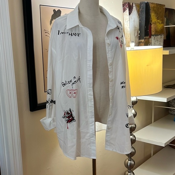 Shein,Graffiti Cool Art-2-Wear, Shirt! Button-Up Shirt Dress,Cover-Up, Size 4X - Picture 9 of 10